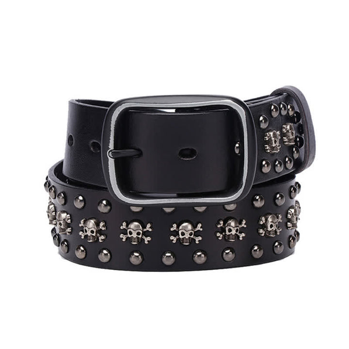 Ceinture en cuir cloutée avec rivets et mini crânes gothiques