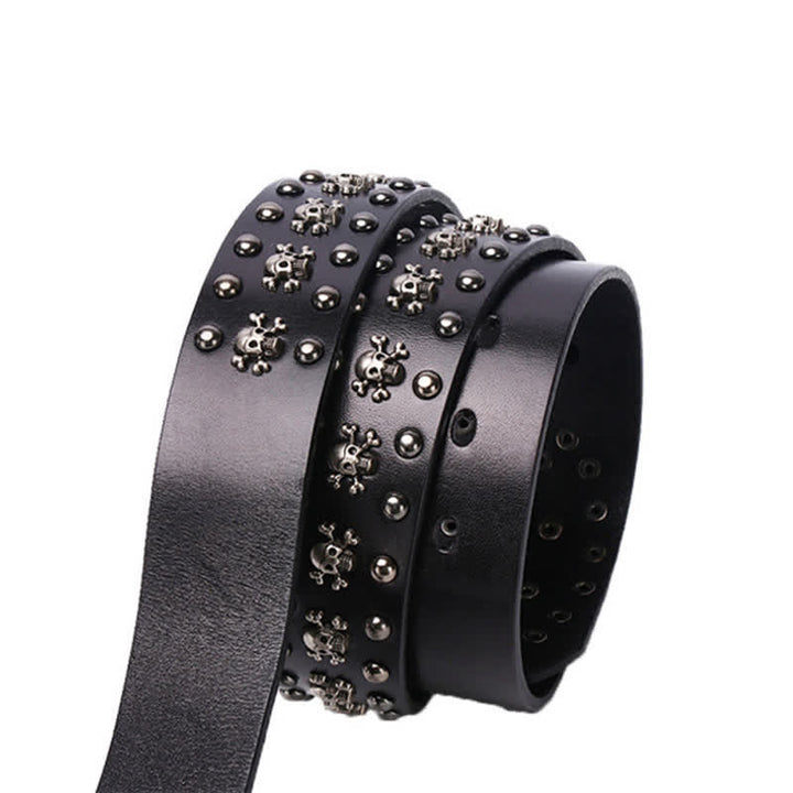 Ceinture en cuir cloutée avec rivets et mini crânes gothiques