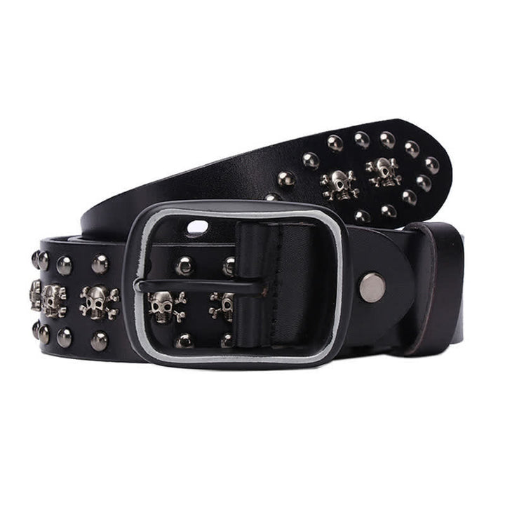 Ceinture en cuir cloutée avec rivets et mini crânes gothiques