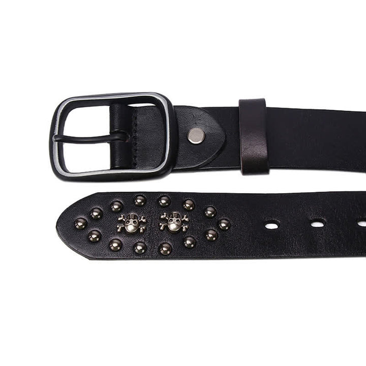 Ceinture en cuir cloutée avec rivets et mini crânes gothiques