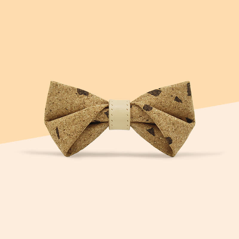Nœud papillon en cuir imprimé bois naturel pour homme