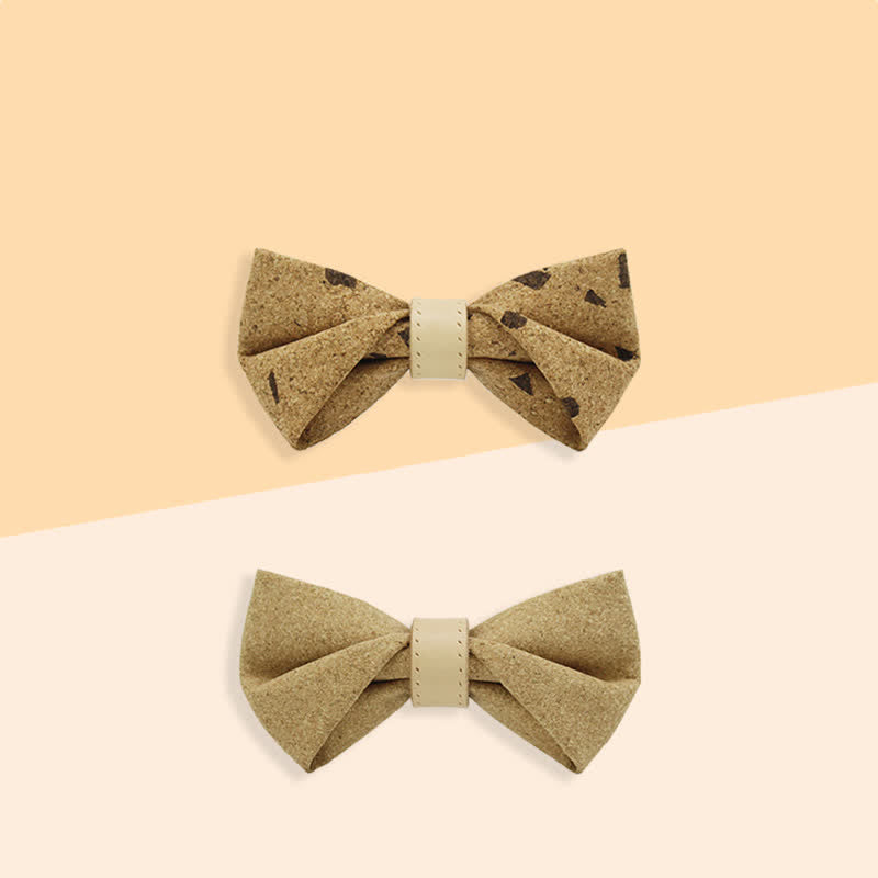 Nœud papillon en cuir imprimé bois naturel pour homme
