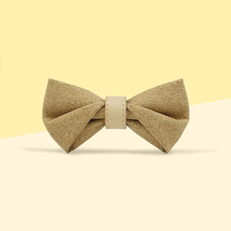 Nœud papillon en cuir imprimé bois naturel pour homme