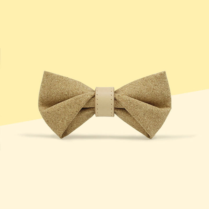 Nœud papillon en cuir imprimé bois naturel pour homme
