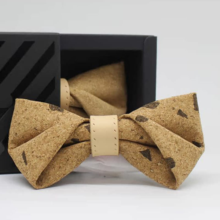 Nœud papillon en cuir imprimé bois naturel pour homme