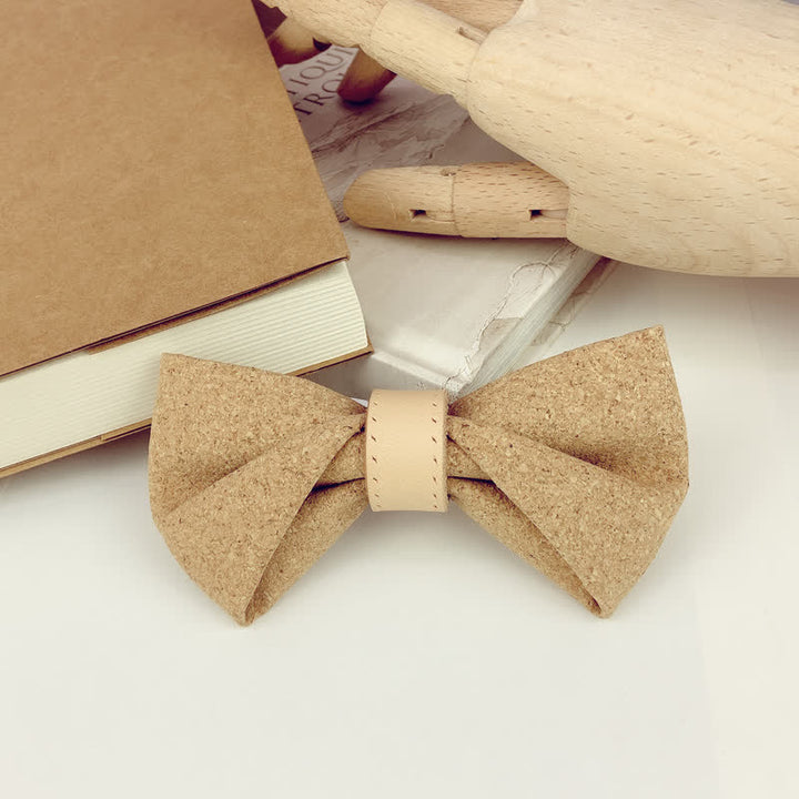 Nœud papillon en cuir imprimé bois naturel pour homme