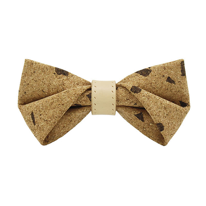 Nœud papillon en cuir imprimé bois naturel pour homme