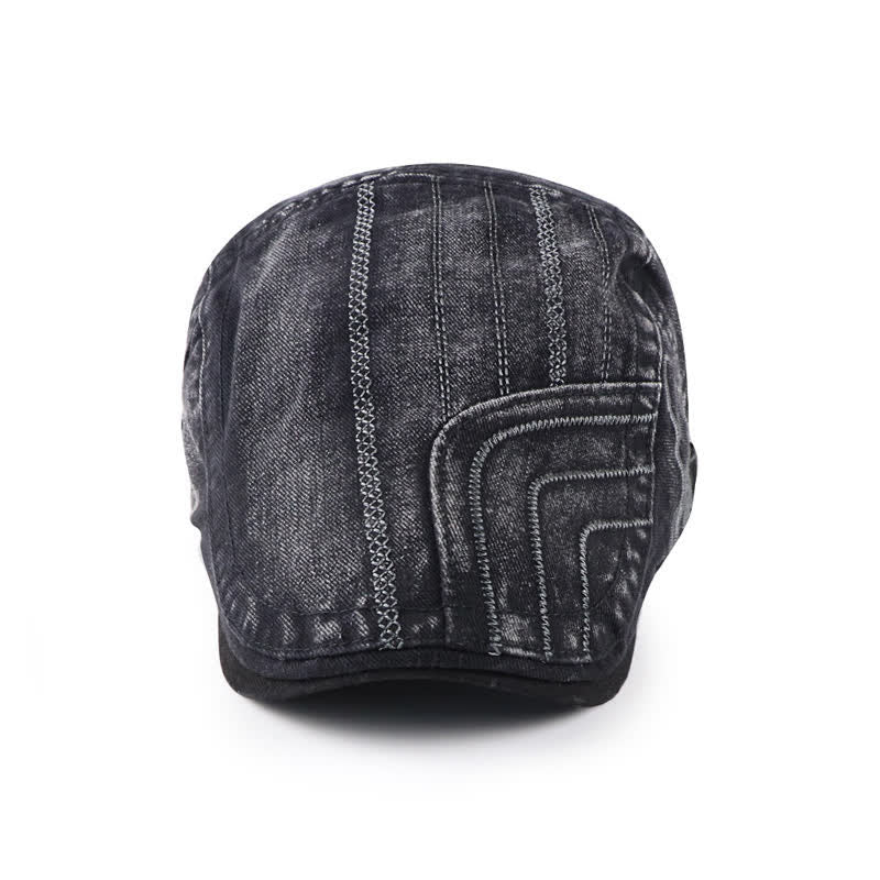 Béret plat à broderies vieillies en forme de bec de canard