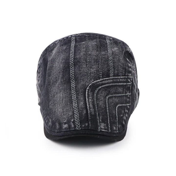 Béret plat à broderies vieillies en forme de bec de canard