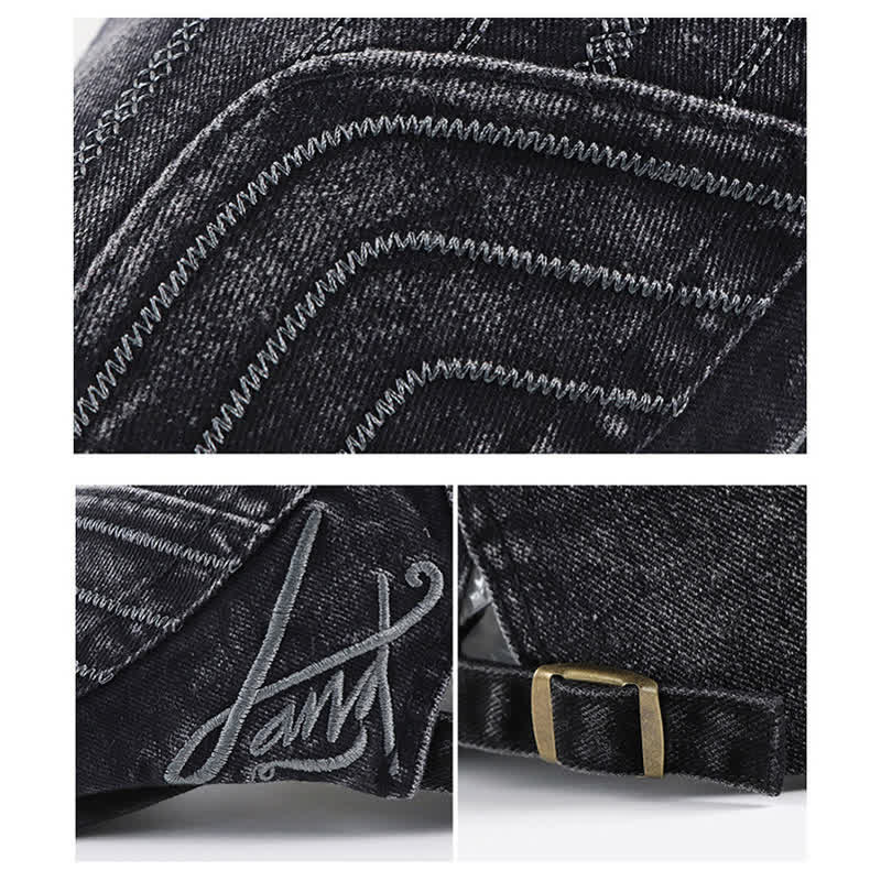 Béret plat à broderies vieillies en forme de bec de canard