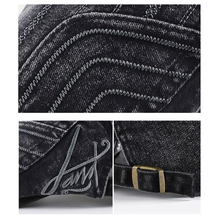 Béret plat à broderies vieillies en forme de bec de canard