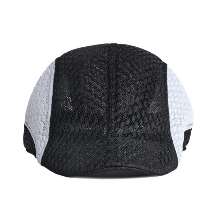 Béret plat d'été en maille creuse noir et blanc