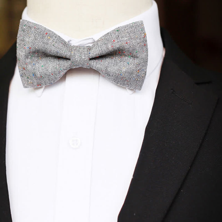 Nœud papillon en lin à pois colorés pour homme, palette de gris