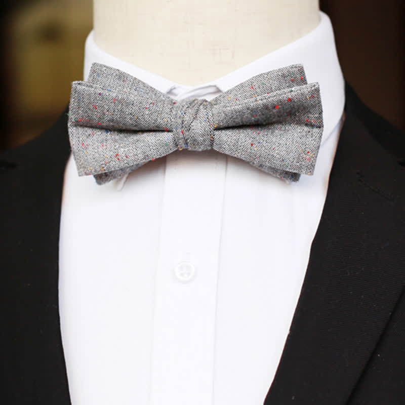 Nœud papillon en lin à pois colorés pour homme, palette de gris