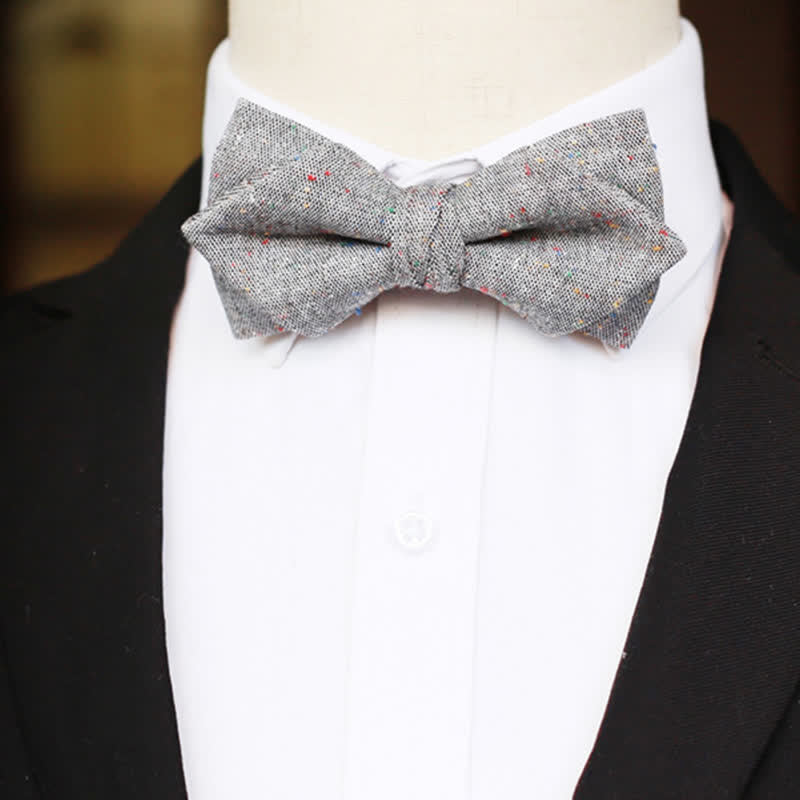 Nœud papillon en lin à pois colorés pour homme, palette de gris