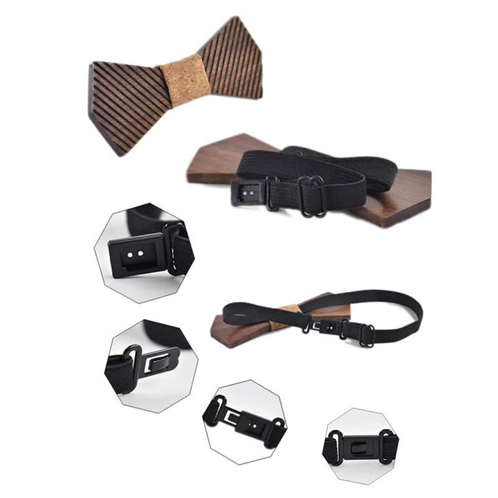 Nœud papillon en bois rayé élégant pour homme en noyer noir