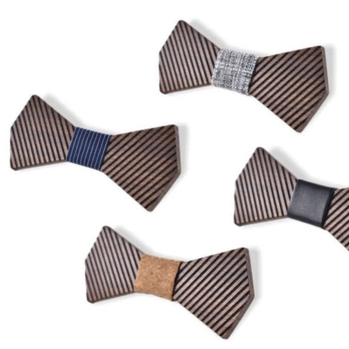 Nœud papillon en bois rayé élégant pour homme en noyer noir