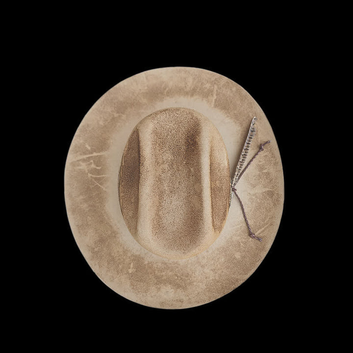 Chapeau de cowboy en laine avec plumes décoratives et fleurs jacquard