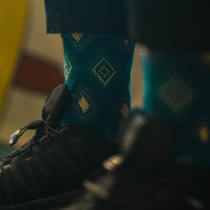 Chaussettes en coton à motif de diamants en mosaïque tendance et amusante