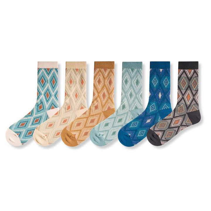 Chaussettes en coton à motif de diamants en mosaïque tendance et amusante