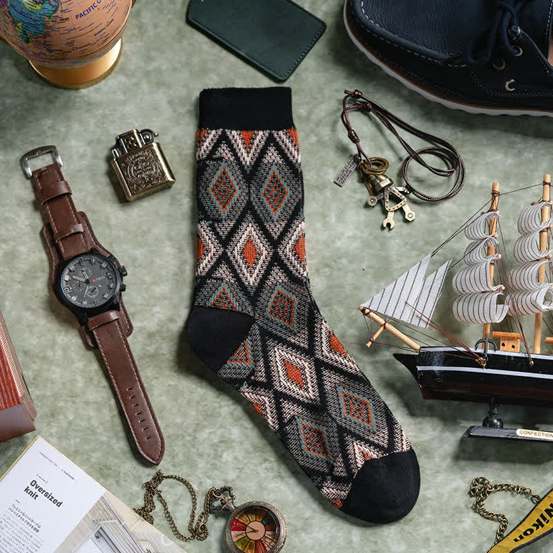 Chaussettes en coton à motif de diamants en mosaïque tendance et amusante