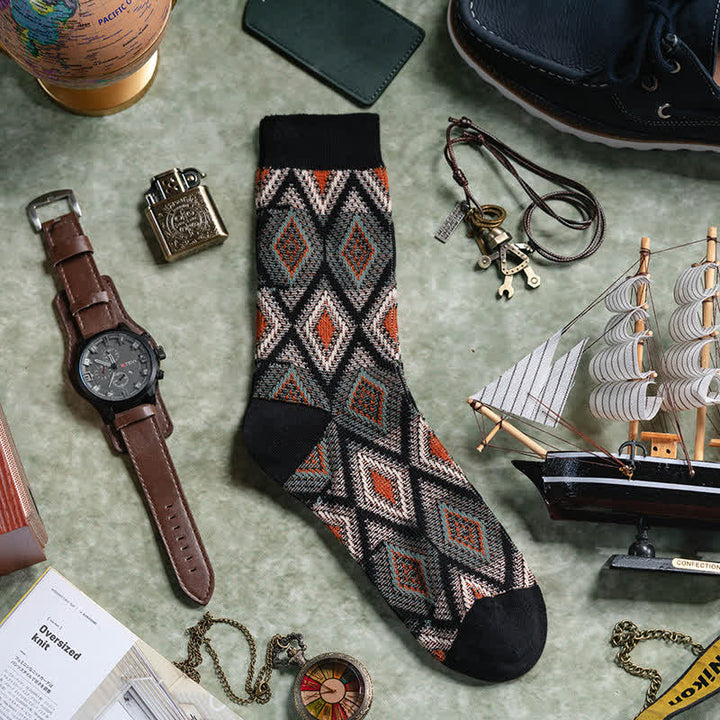 Chaussettes en coton à motif de diamants en mosaïque tendance et amusante