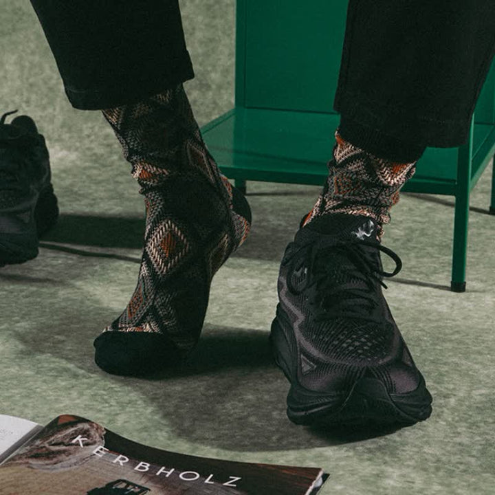 Chaussettes en coton à motif de diamants en mosaïque tendance et amusante