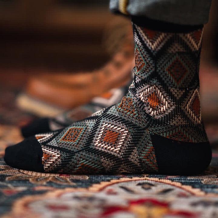 Chaussettes en coton à motif de diamants en mosaïque tendance et amusante