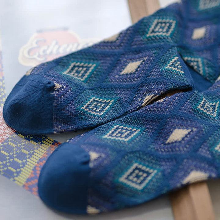 Chaussettes en coton à motif de diamants en mosaïque tendance et amusante