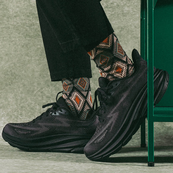 Chaussettes en coton à motif de diamants en mosaïque tendance et amusante