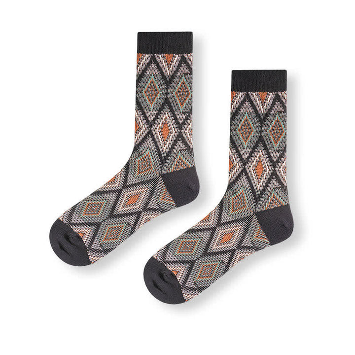 Chaussettes en coton à motif de diamants en mosaïque tendance et amusante