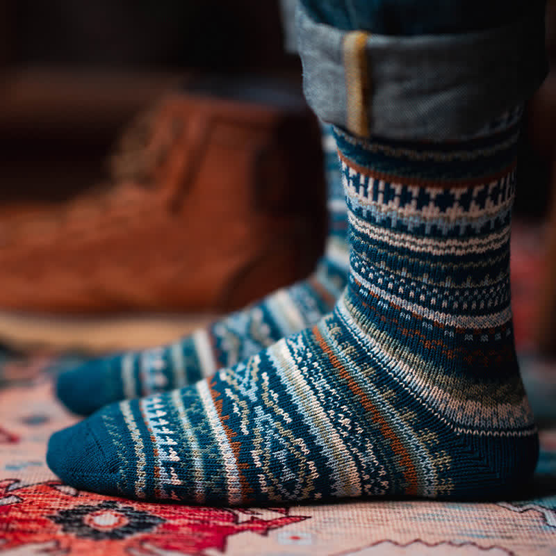 Chaussettes en coton à motifs géométriques de style ethnique pour hommes