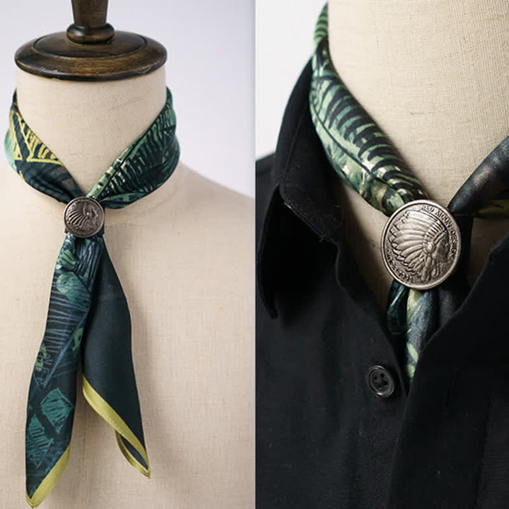 Foulard carré à carreaux vert forêt avec boucle pour foulard