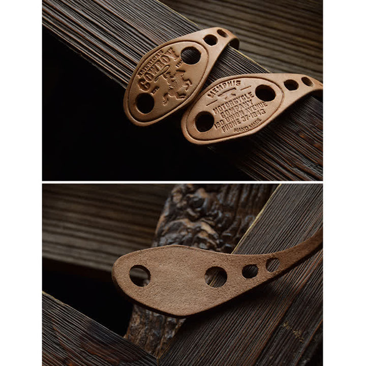 Foulard carré patchwork bleu avec boucle en cuir