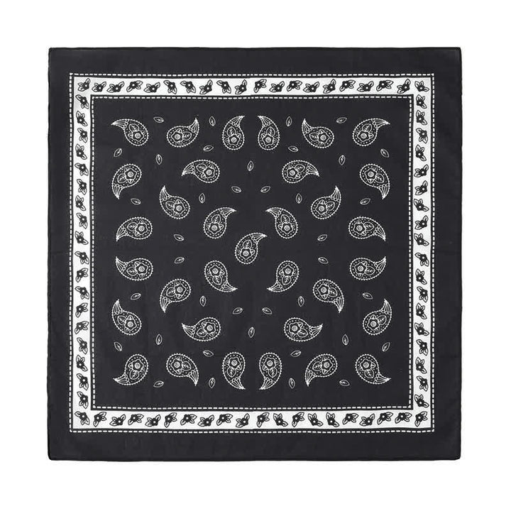 Foulard carré noir à motif cachemire avec boucle en cuir motif lion
