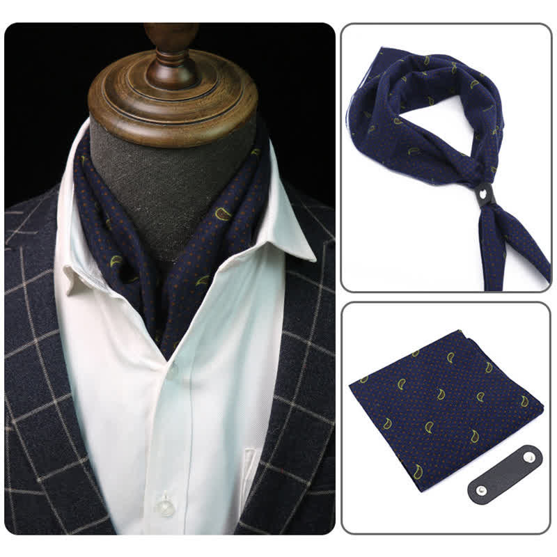 Foulard carré bleu marine à fleurs de cajou avec boucle pour foulard