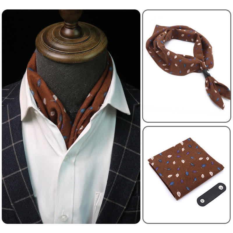 Foulard carré SaddleBrown Leaves avec boucle pour foulard