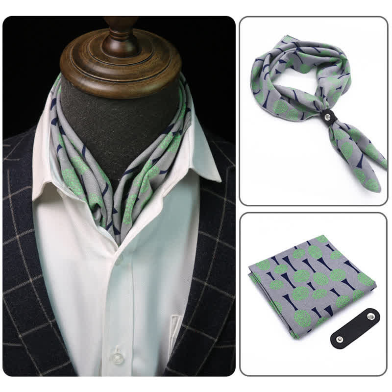 Foulard carré à motif de pissenlits gris et vert avec boucle pour foulard