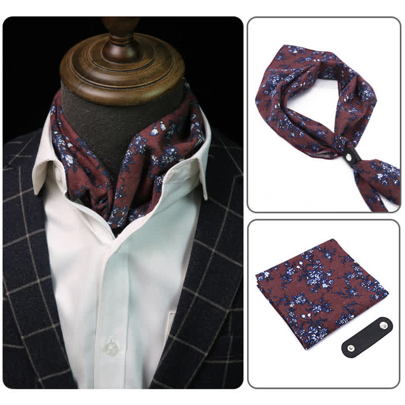 Foulard carré fleuri FireBrick et bleu marine avec boucle pour foulard