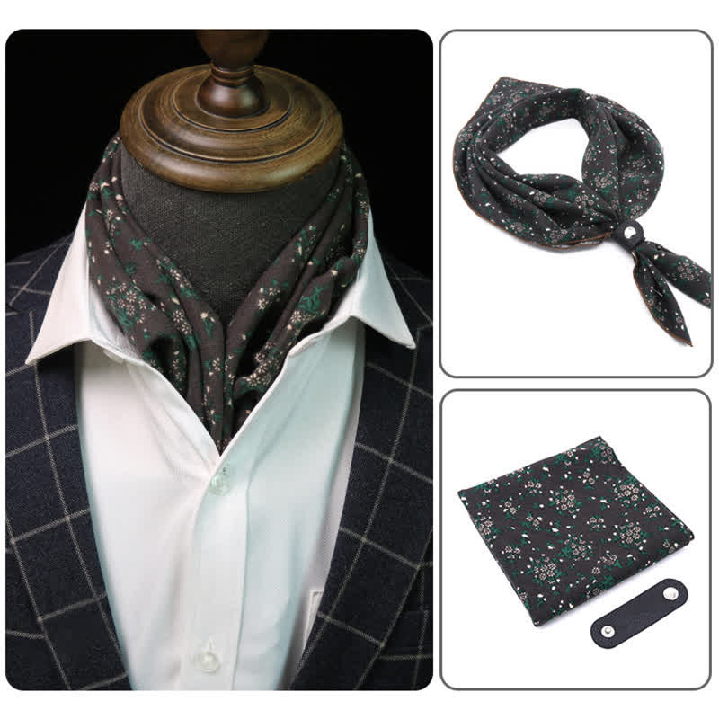 Foulard carré à motif marguerites gris foncé avec boucle pour foulard