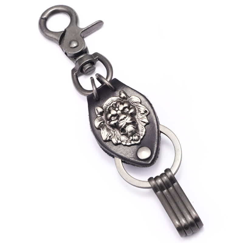 Porte-clés en cuir à tête de lion cool du Far West
