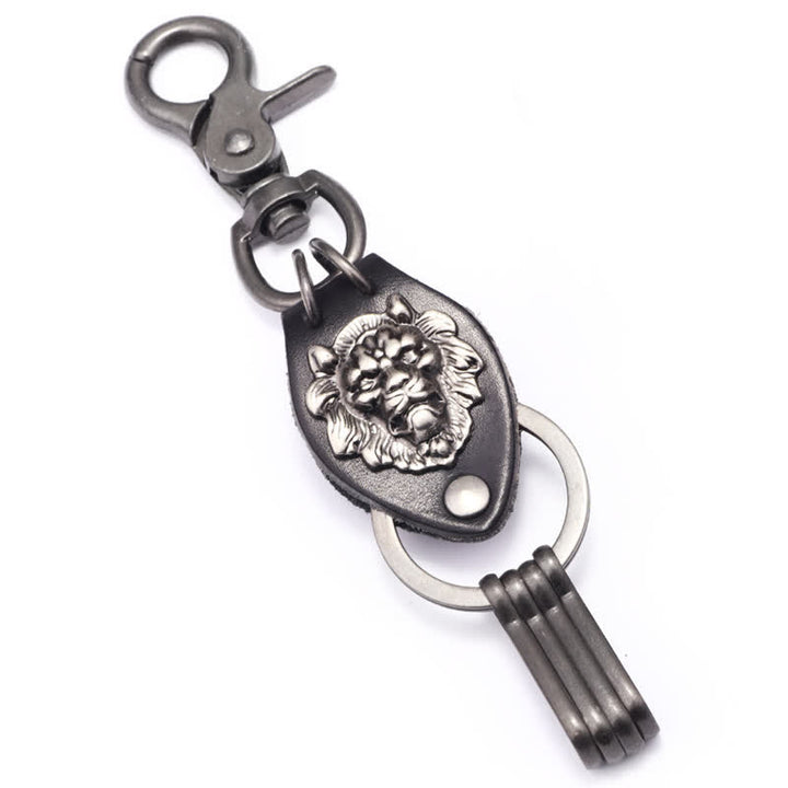 Porte-clés en cuir à tête de lion cool du Far West