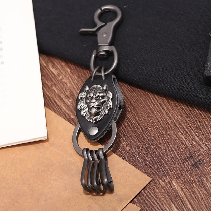 Porte-clés en cuir à tête de lion cool du Far West