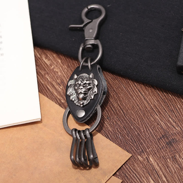 Porte-clés en cuir à tête de lion cool du Far West