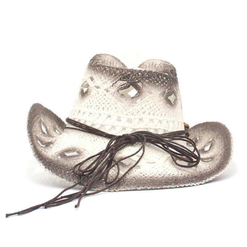 Chapeau de paille style cow-boy avec perles creuses style bohème