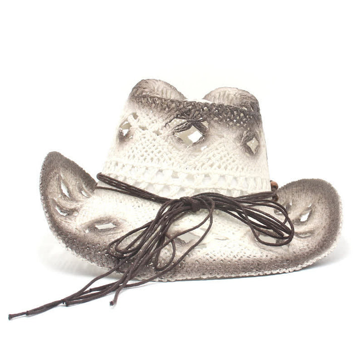 Chapeau de paille style cow-boy avec perles creuses style bohème