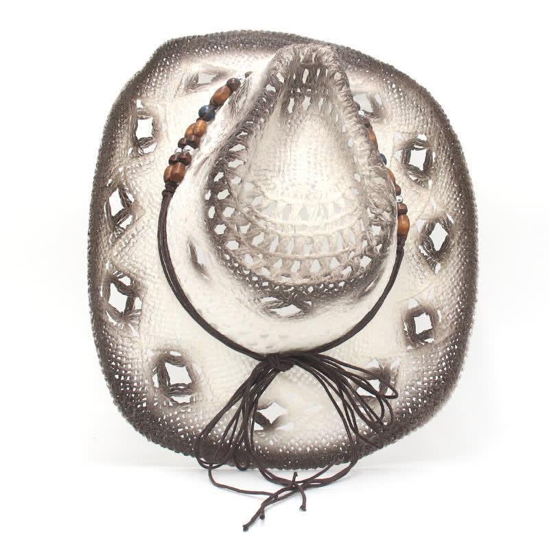 Chapeau de paille style cow-boy avec perles creuses style bohème