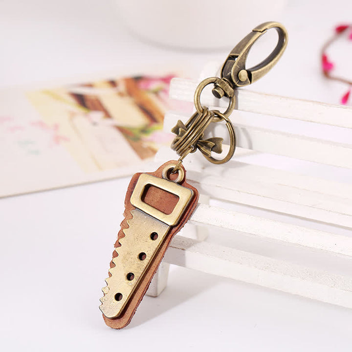 Porte-clés en cuir avec nœud papillon créatif en bronze