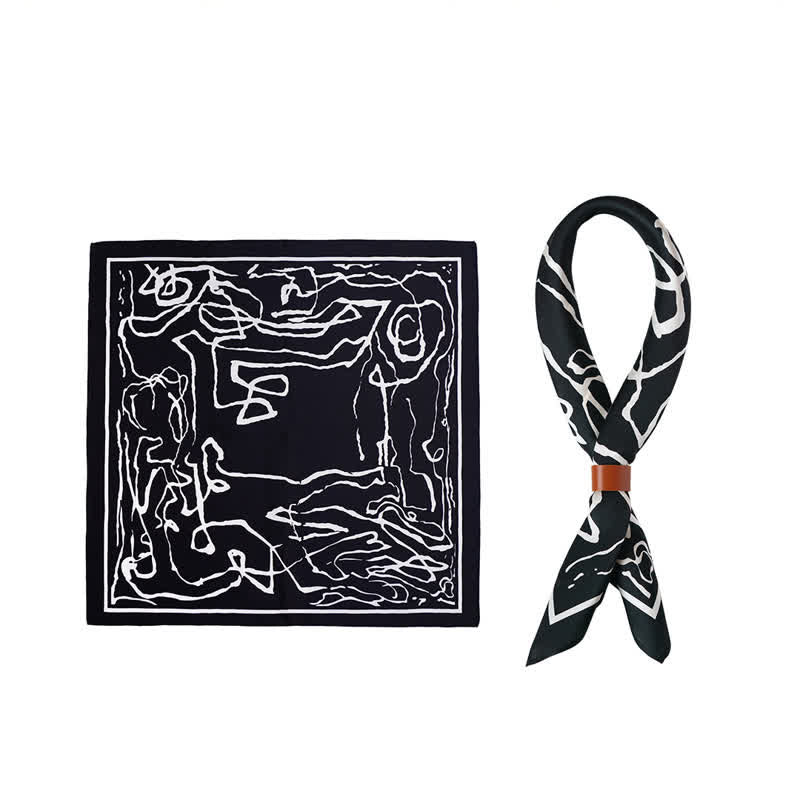 Foulard carré à motif de lignes abstraites noir et blanc
