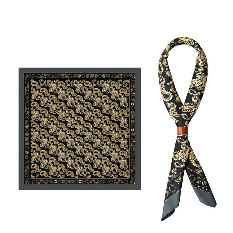 Écharpe carrée luxueuse à motif cachemire noir et doré